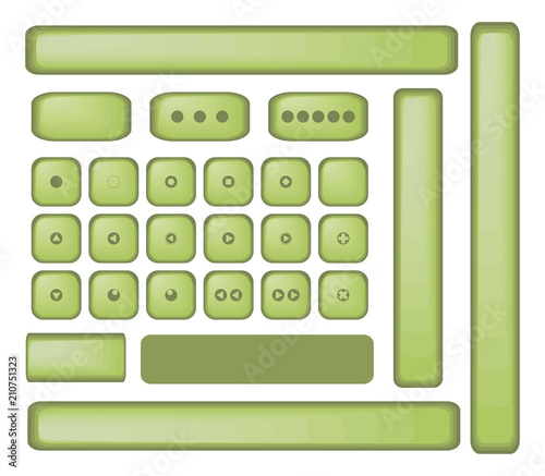 green olive button player vintage retro old dull glitter typewriter vector isolated objects on white background