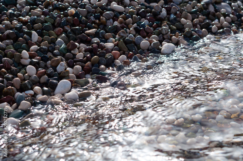Sea pebbles on the shoreline  close-up