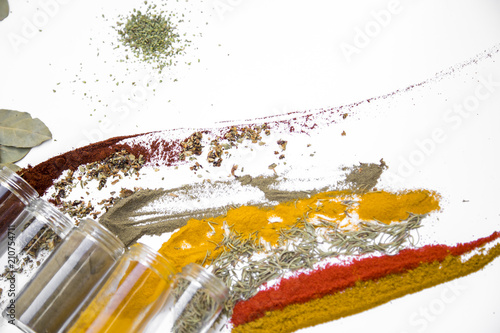 Various colorful spices on the table