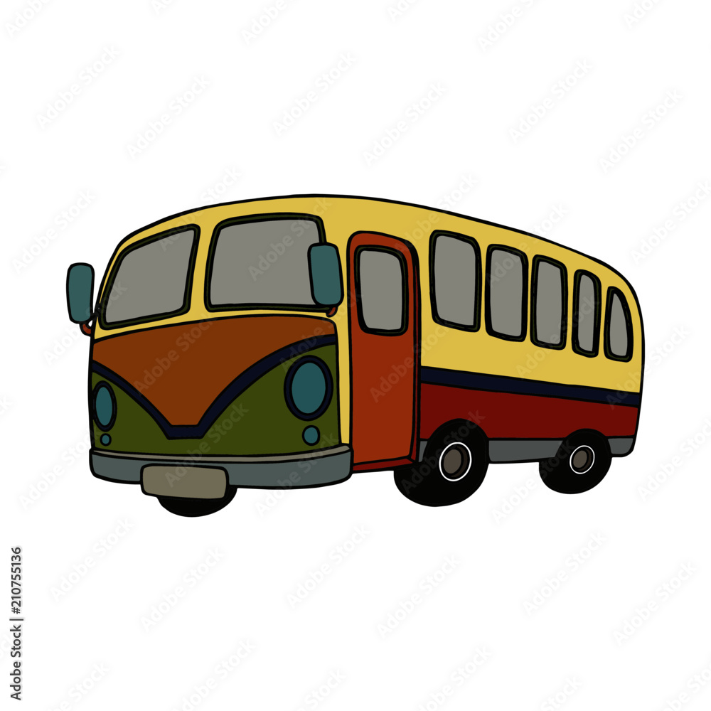 Bus cartoon illustration isolated on white background for children color book