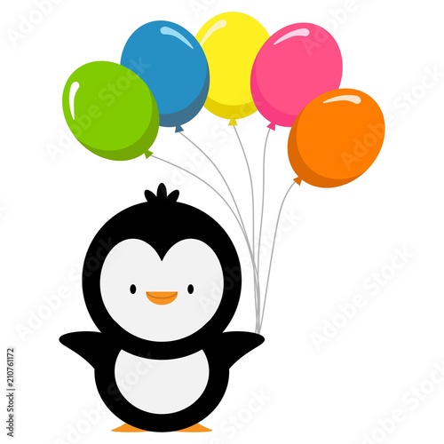 penguin with a colorful air balloons