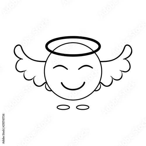 simple image of an angel smiley with wings. Linear icon. Vector graphics