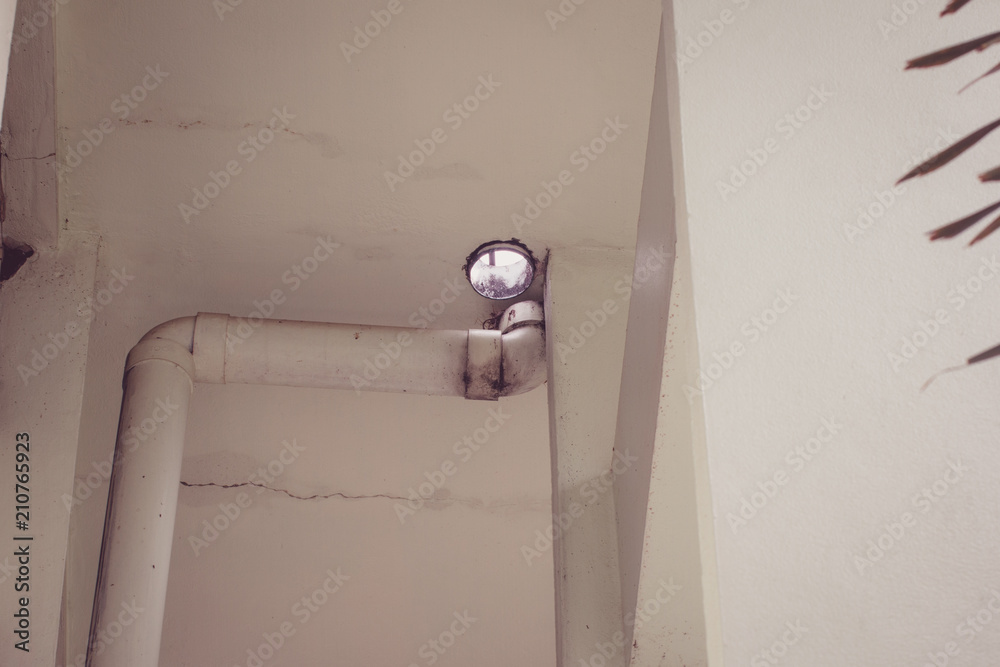 Gutter Sewerage Residential drainage using PVC pipes Stock Photo ...