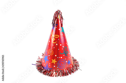 close up on red party hat isolated on white