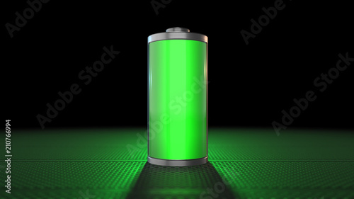 Green battery power with fast recharge source of green electricity - 3D render graphic