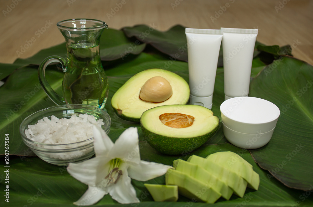 Avocado in cosmetology. Cream, oil and srab. Skin care. Avocado in cosmetology. Cream, oil and srab. Skin care.
