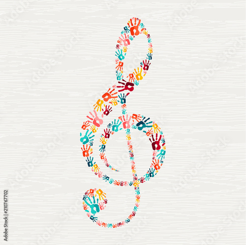 Human hand print music note shape concept