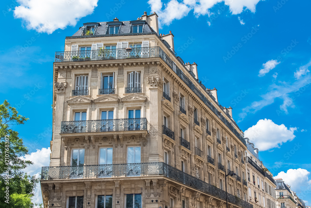 Paris, beautiful building, typical parisian facade near Republique neighborhood
