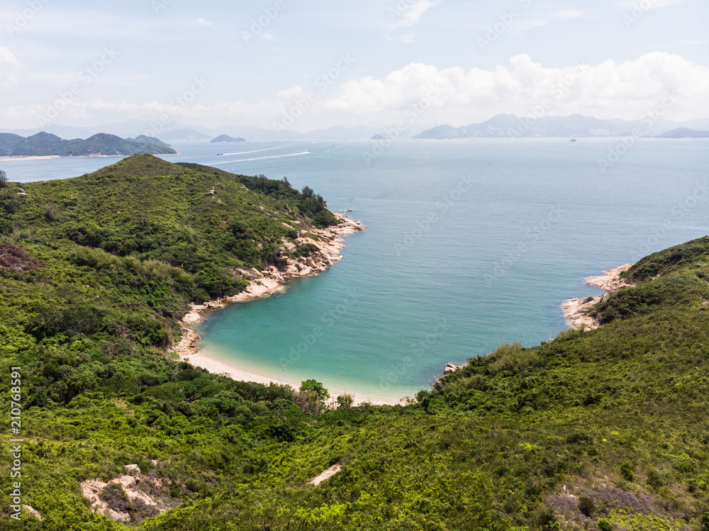 Stunning view of an isolated beach and bay in Cheung Chau island in Hong Kong, China