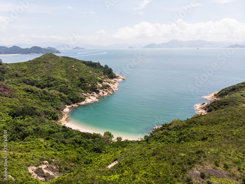 Stunning view of an isolated beach and bay in Cheung Chau island in Hong Kong, China
