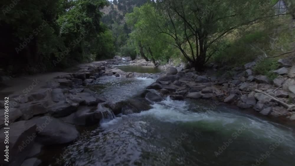 Aerial, scenic river in Boulder