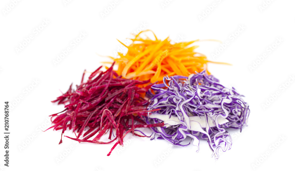 Fototapeta premium Isolated fresh vegetables. Carrot, beet root and cabbage isolated on white background with clipping path