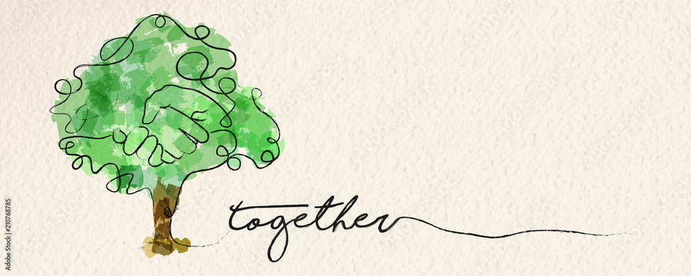 Watercolor hand tree web banner concept