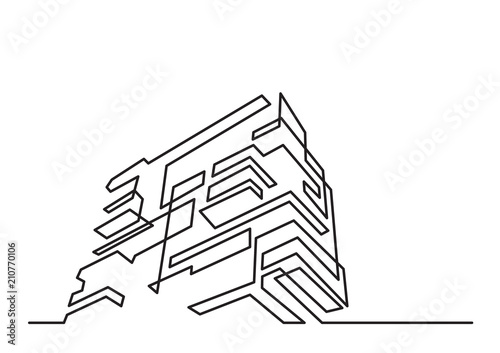 continuous line drawing of modern apartment building