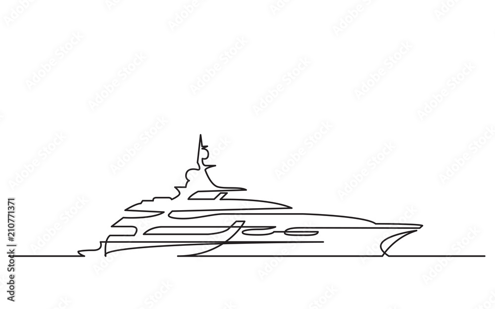 continuous line drawing of luxury yacht - obrazy, fototapety, plakaty 