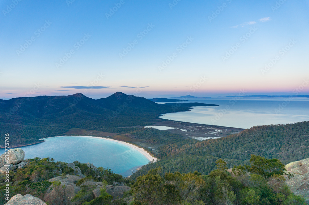 Aerial view on Wineglass bay and Freicynet national park