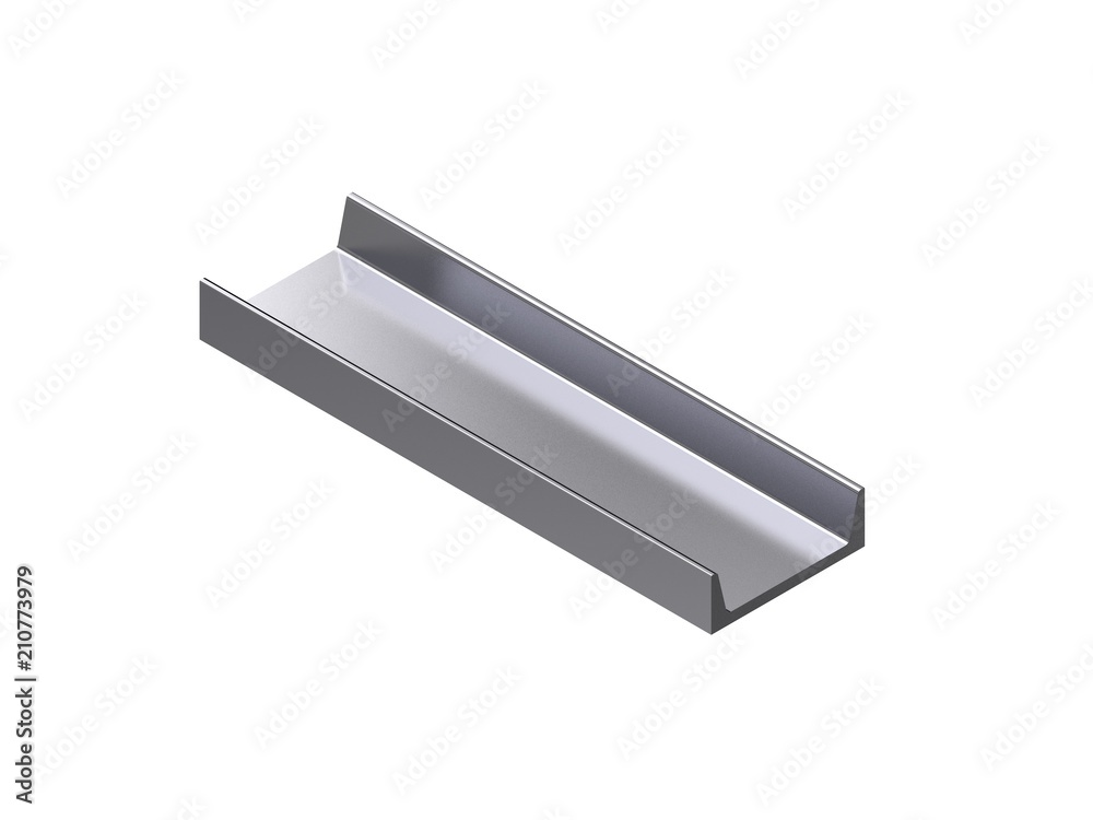 Metal profile channel. Isolated on white background. 3D rendering illustration. Metal profile channel. Isolated on white background. 3D rendering illustration.