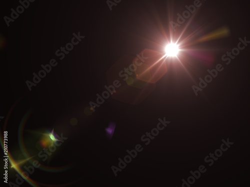 Lens flare effect on dark background. Digital illustration.