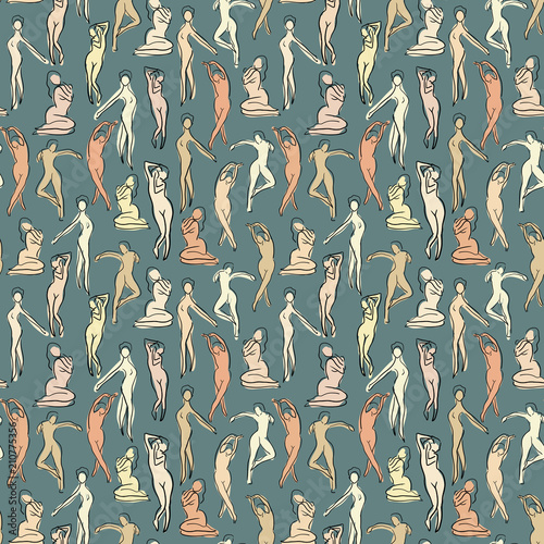 Seamless pattern with women silhouettes. female nude body pattern. sketch.