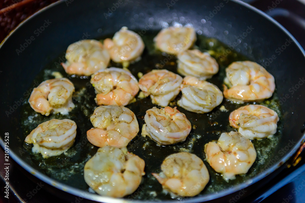 shrimps on pan shrimps on pan