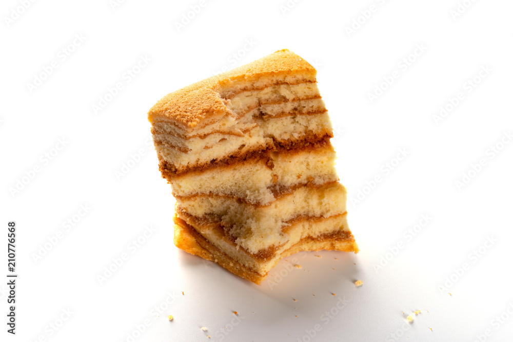 homemade sandwich shape sponge cage with a bites on white homemade sandwich shape sponge cage with a bites on white