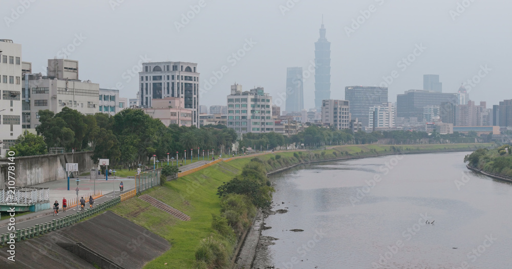 Taipei city river side under air pollution Taipei city river side under air pollution