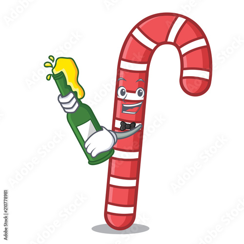 With beer candy canes mascot cartoon