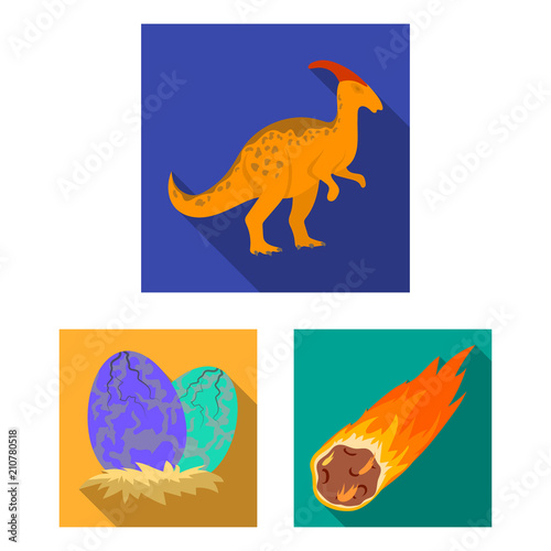 Different dinosaurs flat icons in set collection for design. Prehistoric animal vector symbol stock web illustration.