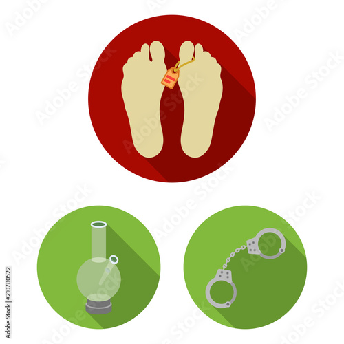 Drug addiction and attributes flat icons in set collection for design. Addict and Drug vector symbol stock web illustration.