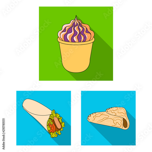 Fast food flat icons in set collection for design.Food from semi-finished products vector symbol stock web illustration.