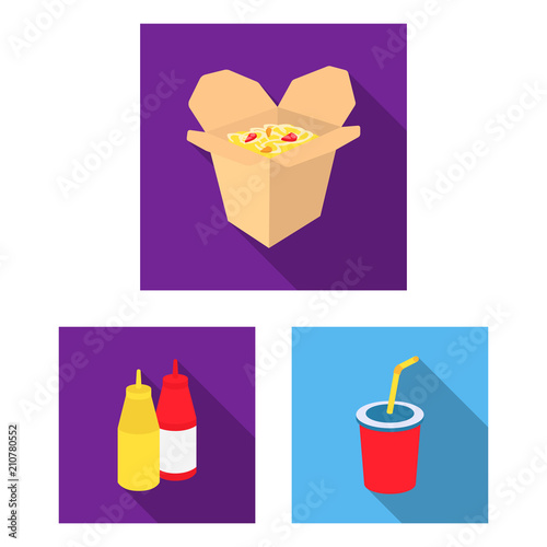 Fast food flat icons in set collection for design.Food from semi-finished products vector symbol stock web illustration.