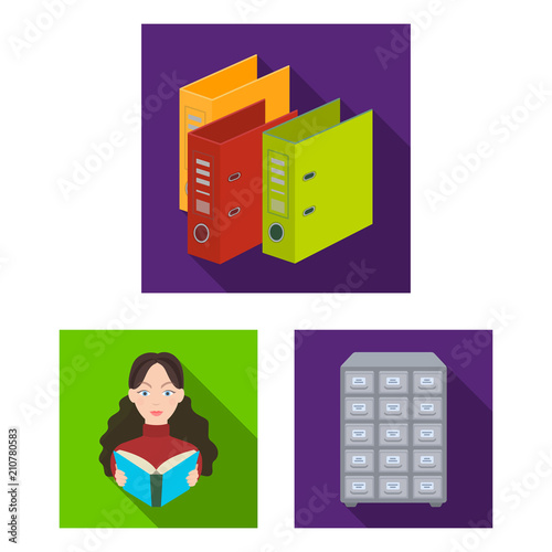 Library and bookstore flat icons in set collection for design. Books and furnishings vector symbol stock web illustration.