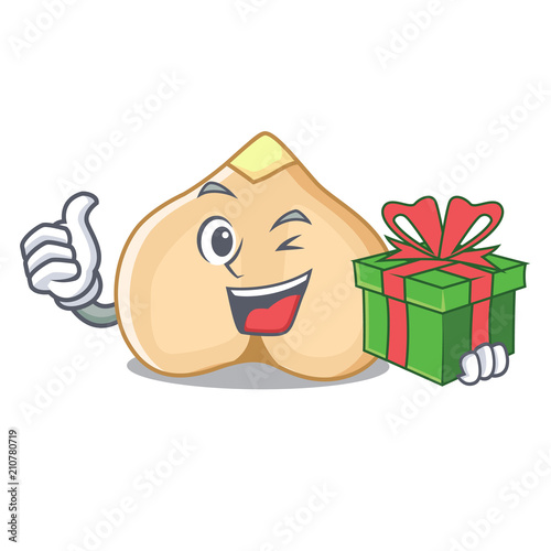 With gift chickpeas mascot cartoon style