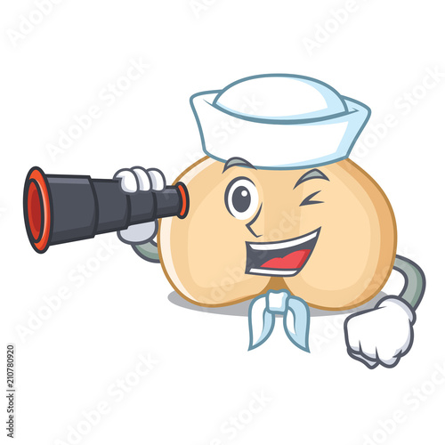 Sailor with binocular chickpeas mascot cartoon style