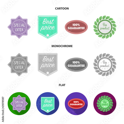 Special offer, best prise, guarantee, bio product.Label,set collection icons in cartoon,flat,monochrome style vector symbol stock illustration web.