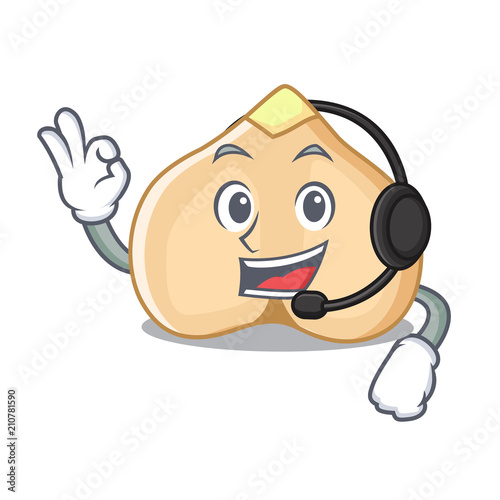 With headphone chickpeas mascot cartoon style