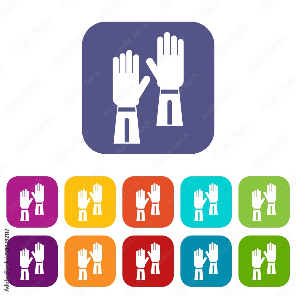 Gloves icons set vector illustration in flat style in colors red, blue, green, and other Gloves icons set vector illustration in flat style in colors red, blue, green, and other