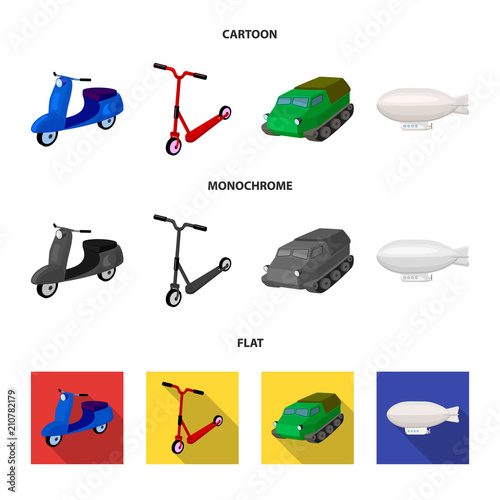 Motorcycle, scooter, armored personnel carrier, aerostat types of transport. Transport set collection icons in cartoon,flat,monochrome style vector symbol stock illustration web.