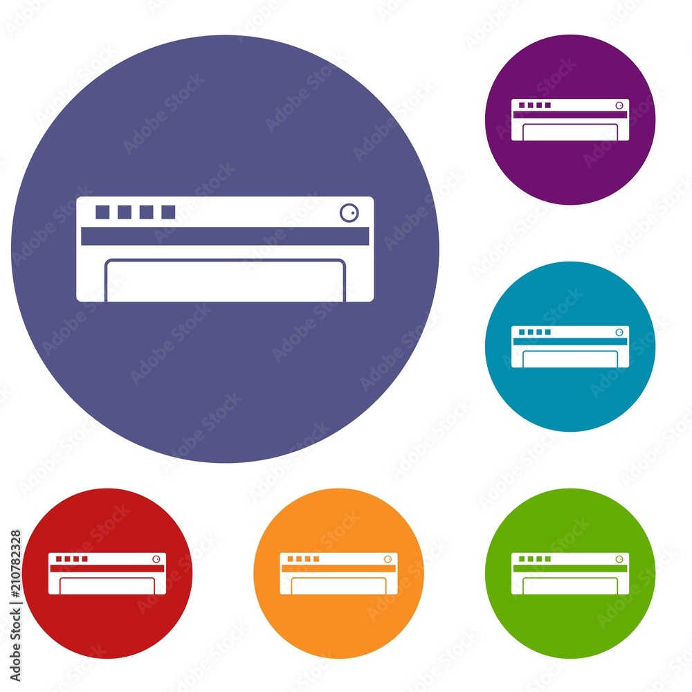 Conditioner icons set in flat circle red, blue and green color for web Conditioner icons set in flat circle red, blue and green color for web