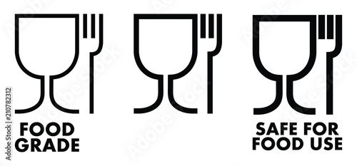 Food safe material sign. Wine glass and fork symbol meaning plastics is safe.
