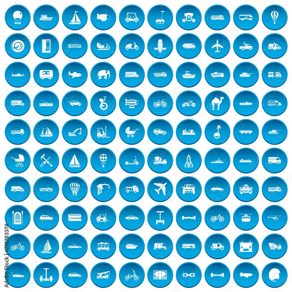 100 transport icons set in blue circle isolated on white vector illustration 100 transport icons set in blue circle isolated on white vector illustration