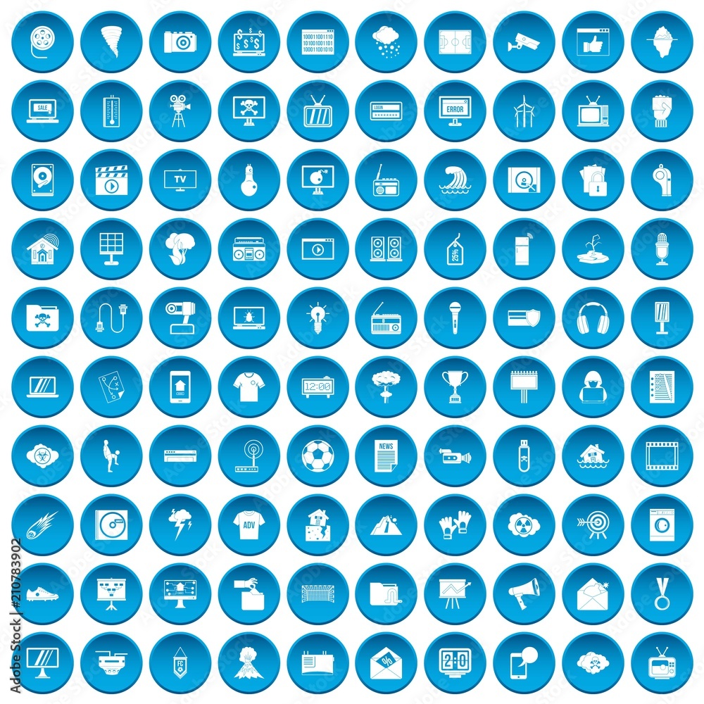 100 TV icons set in blue circle isolated on white vector illustration 100 TV icons set in blue circle isolated on white vector illustration