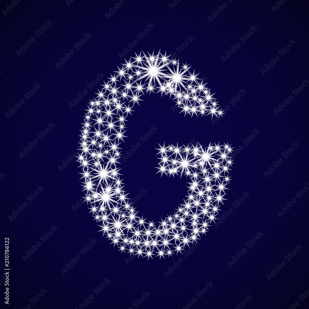 Letter of the alphabet G. Vector illustration. The shining sequins on a blue background. Letter of the alphabet G. Vector illustration. The shining sequins on a blue background.