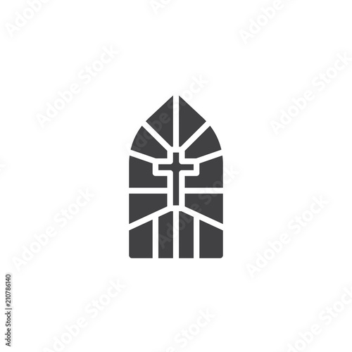 Church stain glass window vector icon. filled flat sign for mobile concept and web design. Stained glass with cross simple solid icon. Symbol, logo illustration. Pixel perfect vector graphics