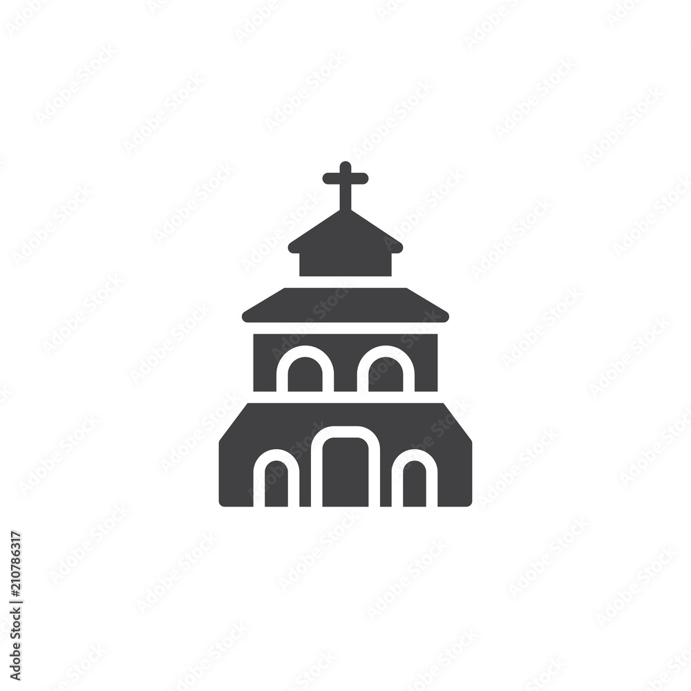 Church building vector icon. filled flat sign for mobile concept and web design. Christian church simple solid icon. Symbol, logo illustration. Pixel perfect vector graphics