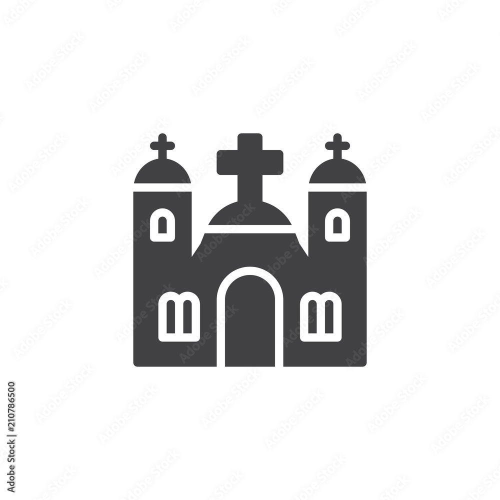 Monastery building vector icon. filled flat sign for mobile concept and web design. Christian church tower simple solid icon. Symbol, logo illustration. Pixel perfect vector graphics