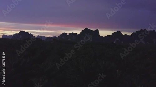 Sunset in the country side of Krabi, Thailand drone shot. photo