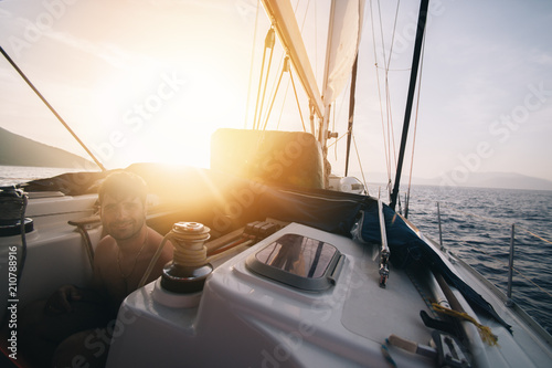 Sailboat bow at sunset