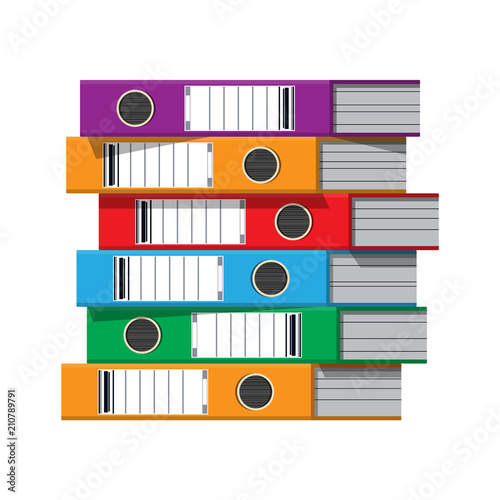 Files, ring binders, colorful office folders.