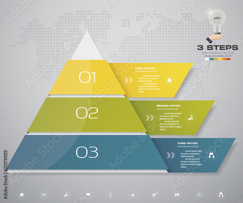 3 steps pyramid with free space for text on each level. infographics, presentations or advertising. EPS10.